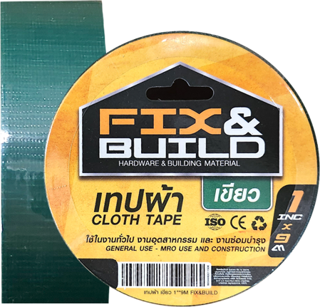 [1004216] เทปผ้า เขียว 1.5"x9M FIX&BUILD+