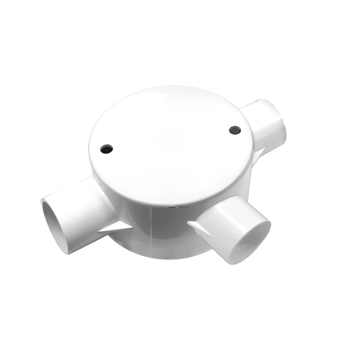[1002172] NNJB-3/20 กล่องพักสายกลม 3 ทาง สีขาว สำหรับท่อตรง 20 มม. พร้อมแผ่นปิด และสกรู NANO