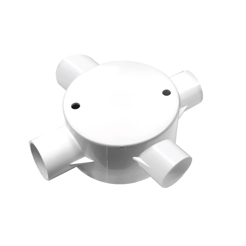 [1002176] NNJB-4/25 กล่องพักสายกลม 4 ทาง สีขาว สำหรับท่อตรง 25 มม. พร้อมแผ่นปิด และสกรู NANO