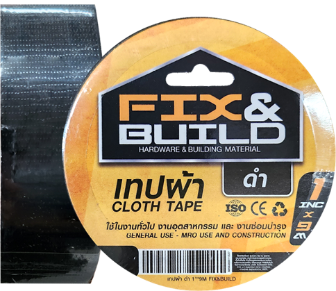 [1004219] เทปผ้า ดำ 1.5"x9M FIX&BUILD+