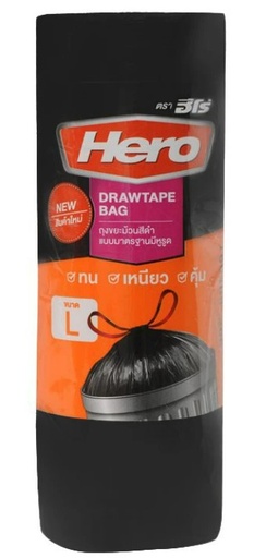 [1004536] ถุงขยะแบบม้วน ขนาด 18x20" รุ่นมาตรฐาน มีหูรูด สีดำ HERO (ม้วน 30 ใบ)
