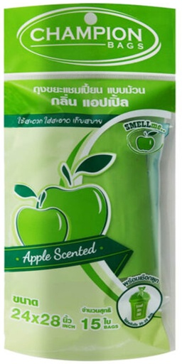 [1005088] ถุงขยะม้วน ขนาด 24x28 กลิ่นแอปเปิ้ล CHAMPION (แพ็ค 15 ใบ)