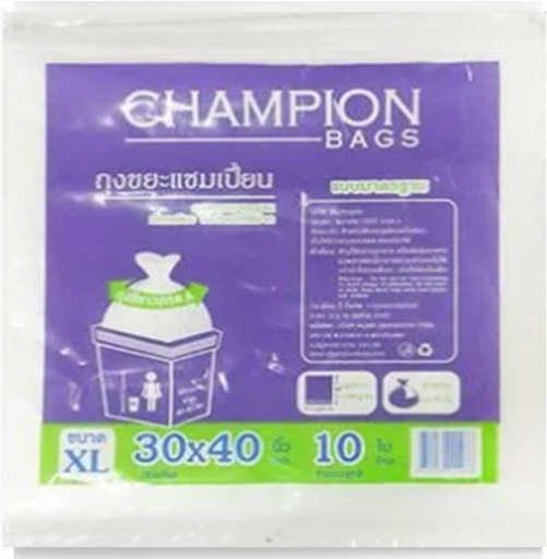 [1005098] ถุงขยะ XL แบบใส 30x40 CHAMPION (แพ็ค 10 ใบ)