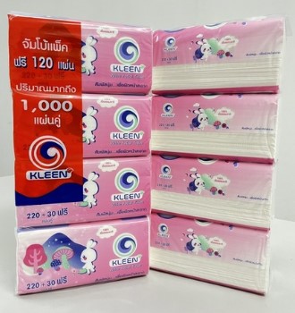 [1008900] กระดาษทิชชู่เช็ดหน้า จัมโบ้ 250 แผ่นคู่ O-Kleen (แพค 4 ชิ้น)