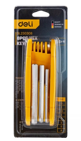 [1000630] ชุดประแจหกเหลี่ยมพับได้ 8 ชิ้น Cr-v EDL230308 DELI+